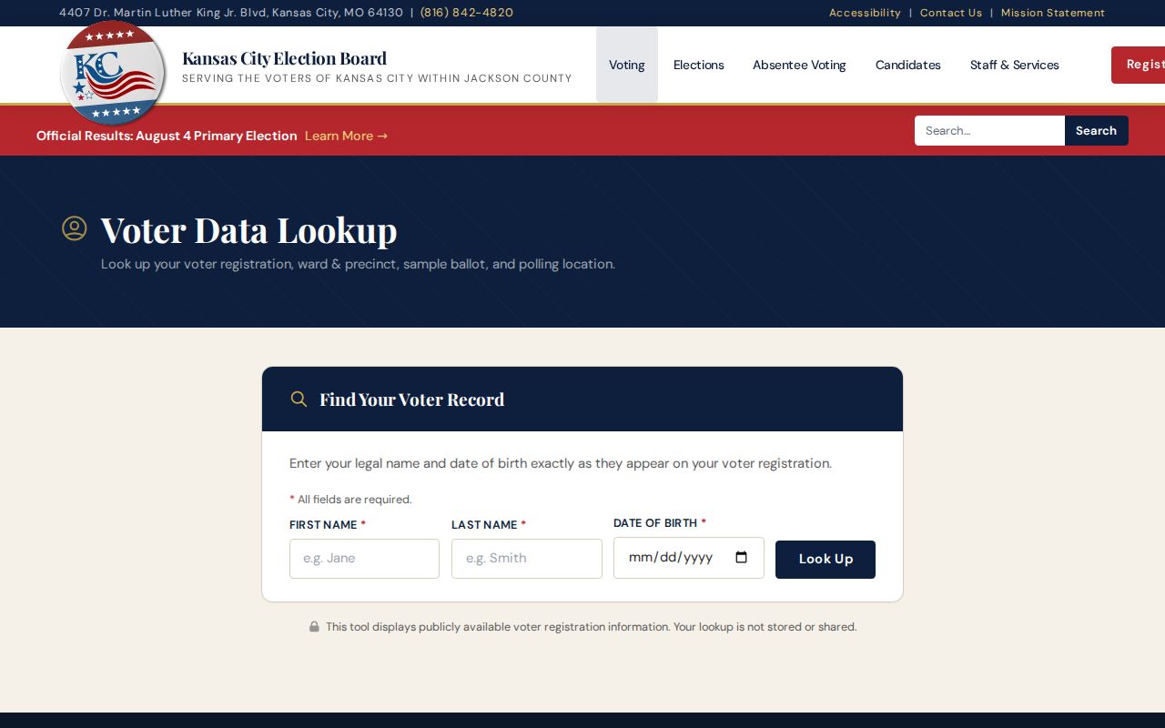 Kansas City Election Board voter status lookup fields