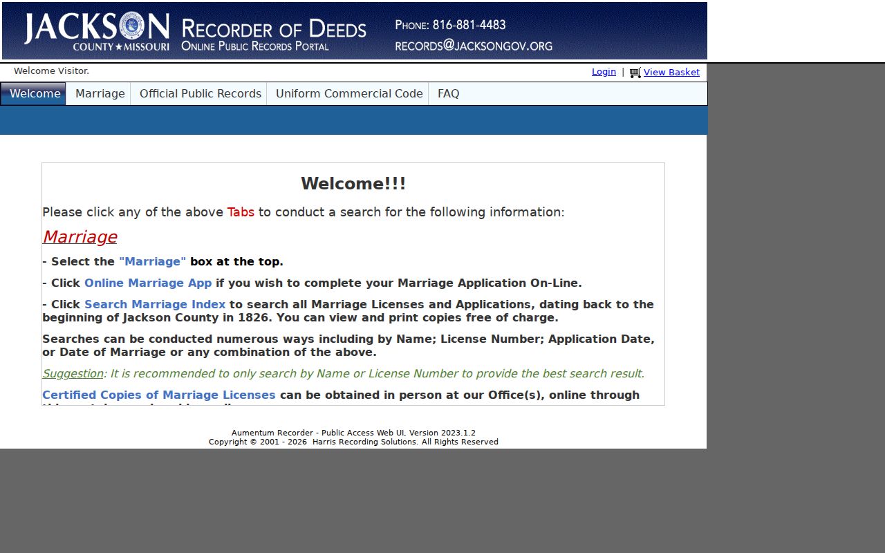 Kansas City street directory deed-search entry point for Jackson County records